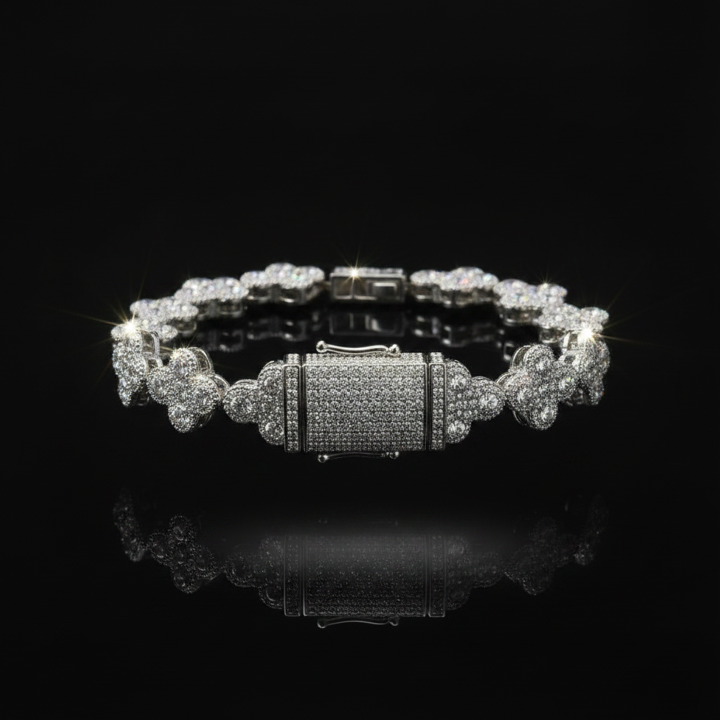 Bracciale Flower Iced-Out Argento frontale